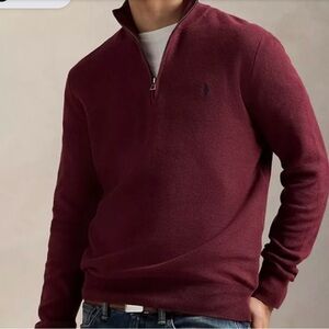 Ralph Lauren Men's Maroon Zip-Up Sweater